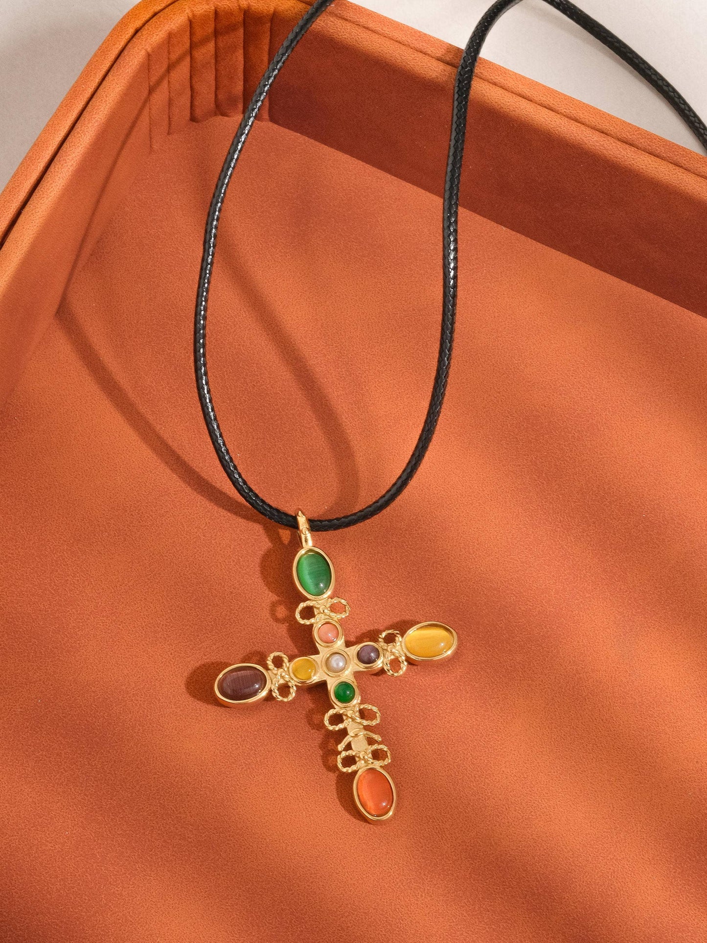 Multi-Stone Cross Necklace