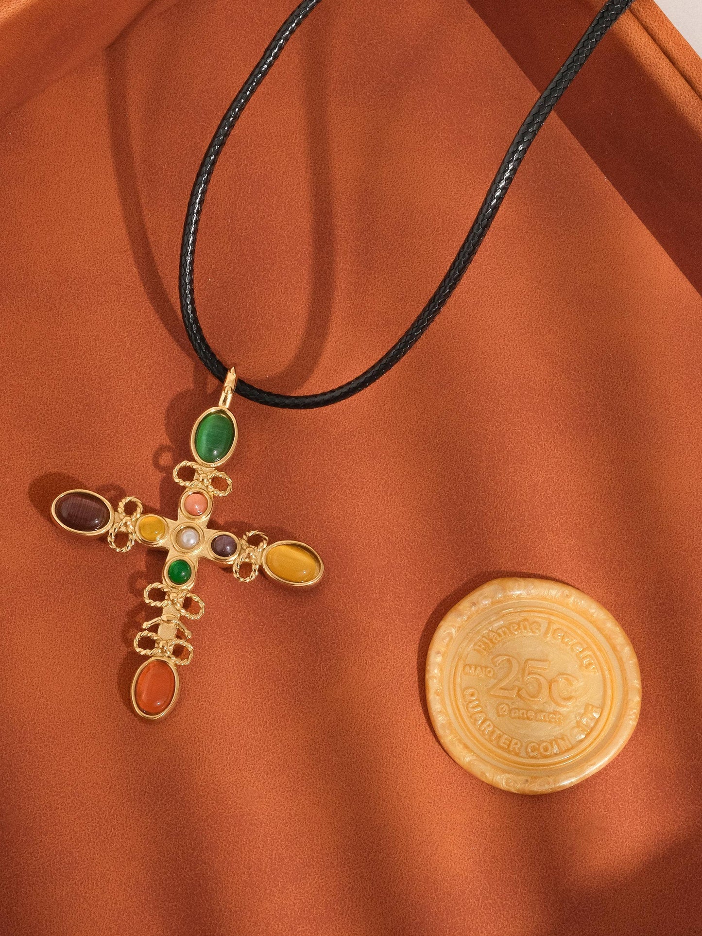 Multi-Stone Cross Necklace