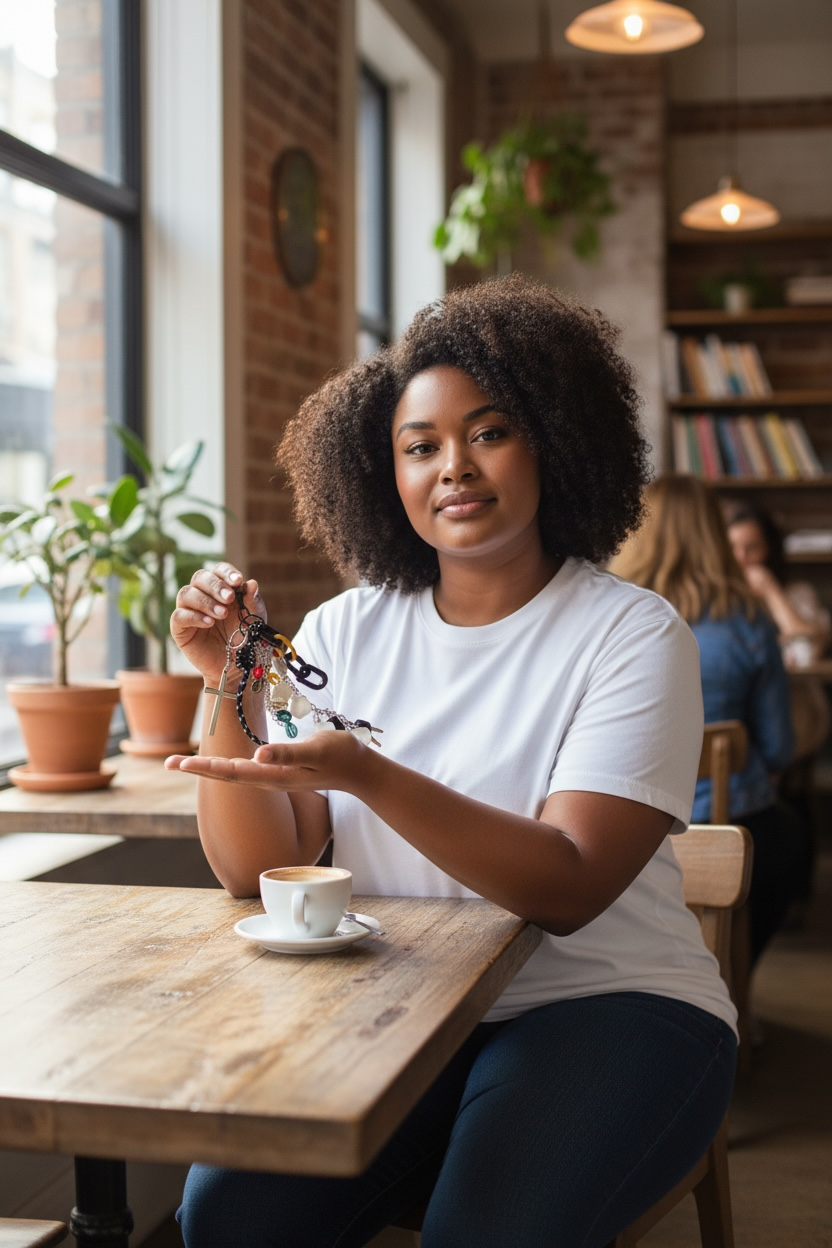 Peace, Be Still Seashell Keychain