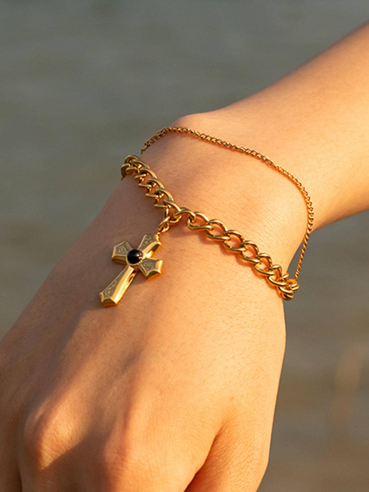 Ares Gold Layered Cross chain Bracelet
