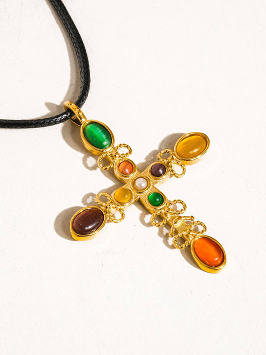 Multi-Stone Cross Necklace