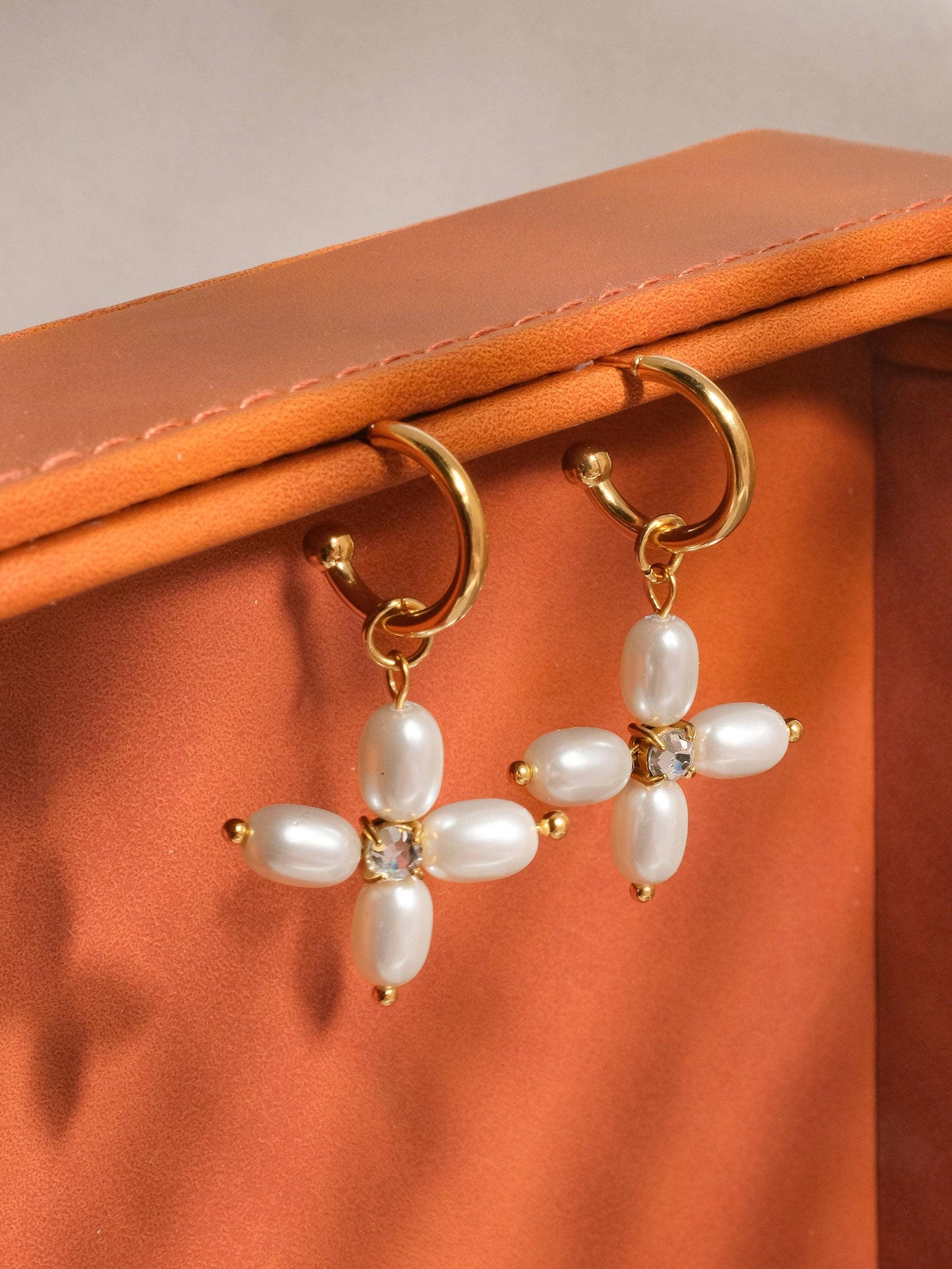 Elegant Pearl Cross Earrings