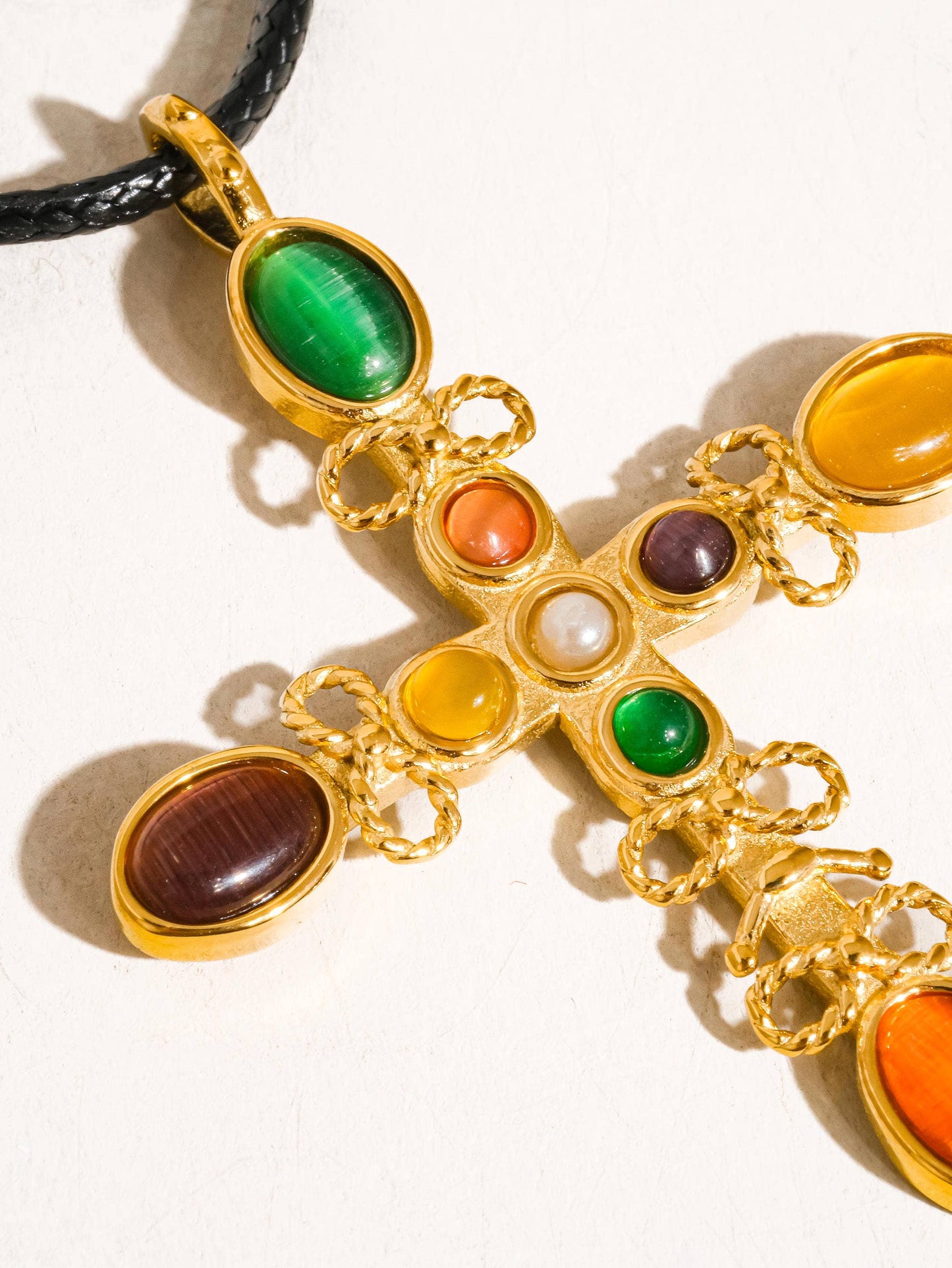 Multi-Stone Cross Necklace