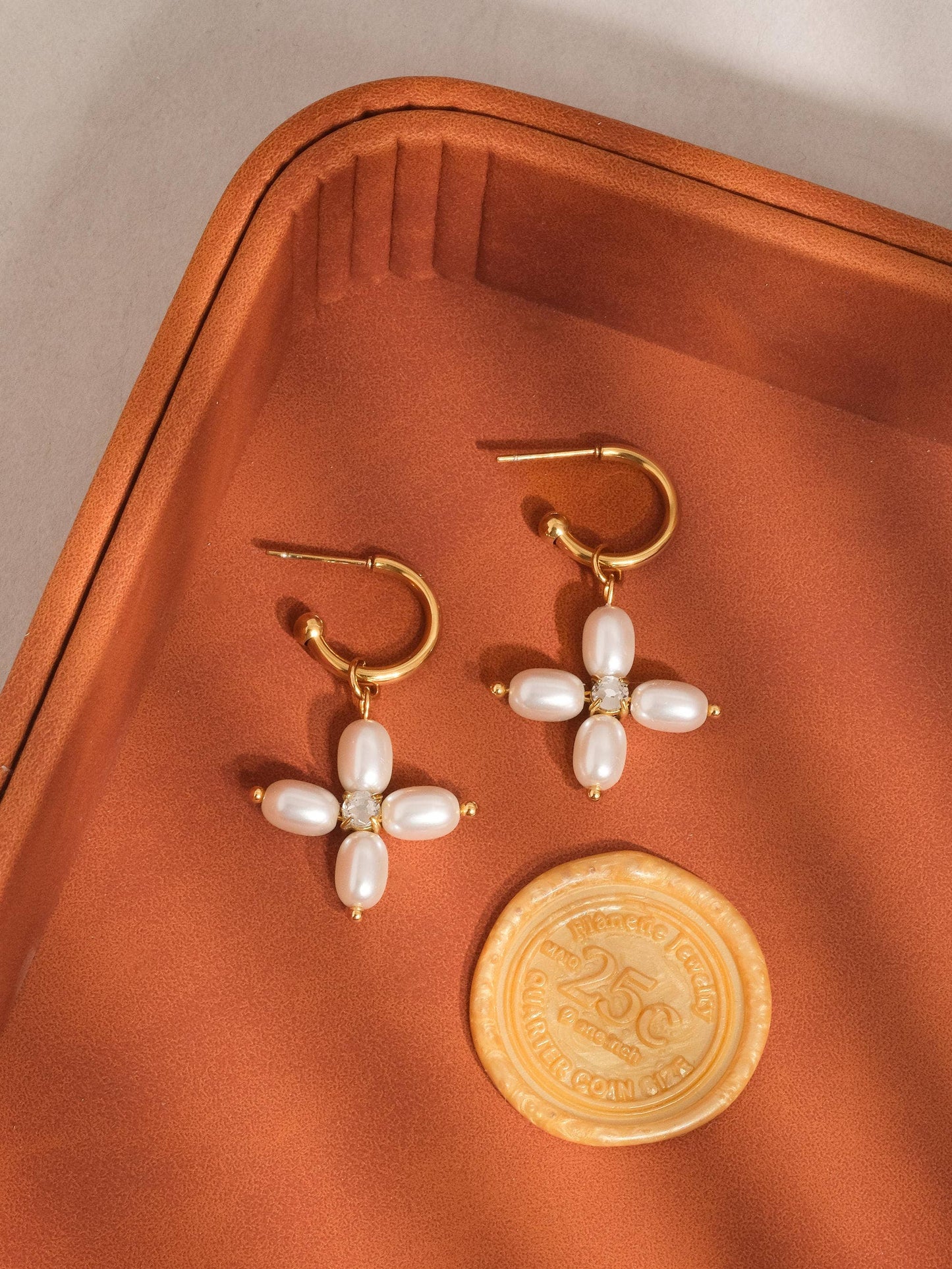 Elegant Pearl Cross Earrings