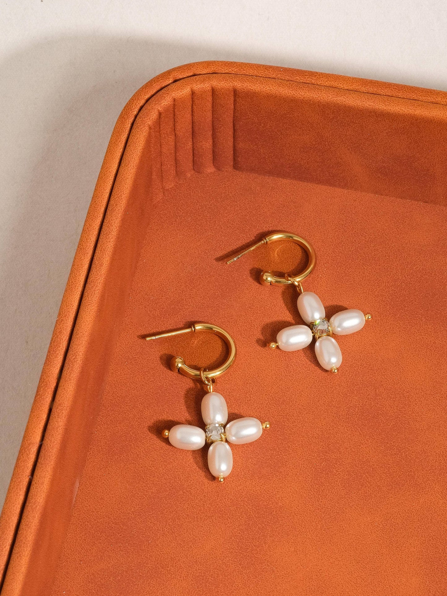 Elegant Pearl Cross Earrings