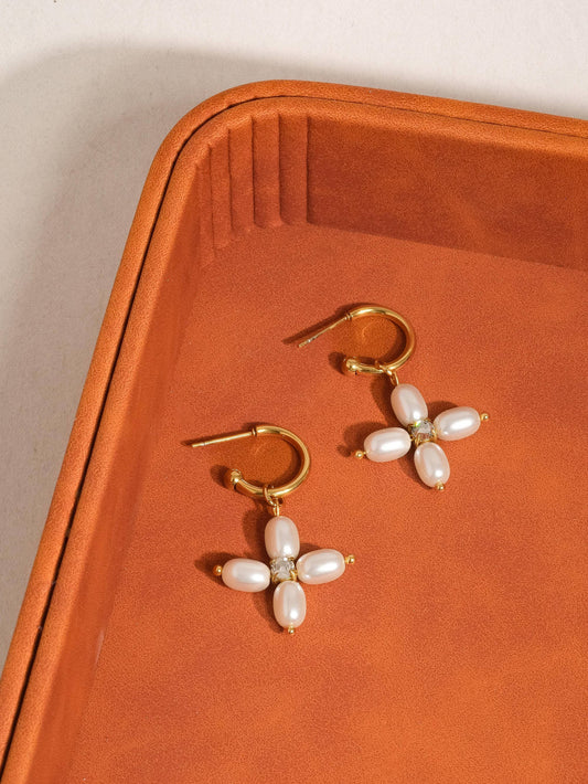 Elegant Pearl Cross Earrings